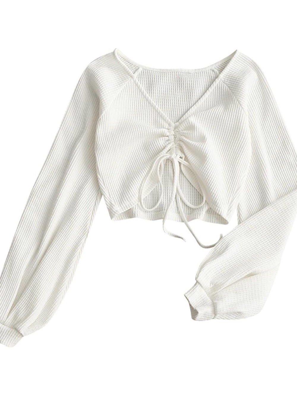 Zaful White Ruched Front Long-Sleeve Crop Top